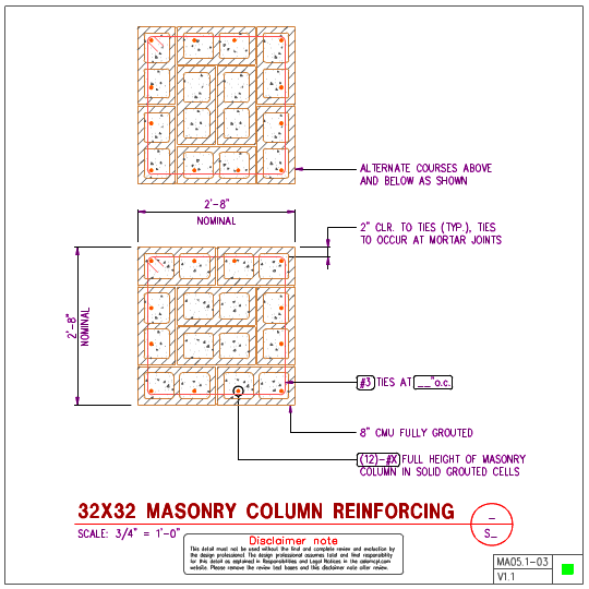 MA05.1 Square Masonry Column Details AxiomCpl Central Professional